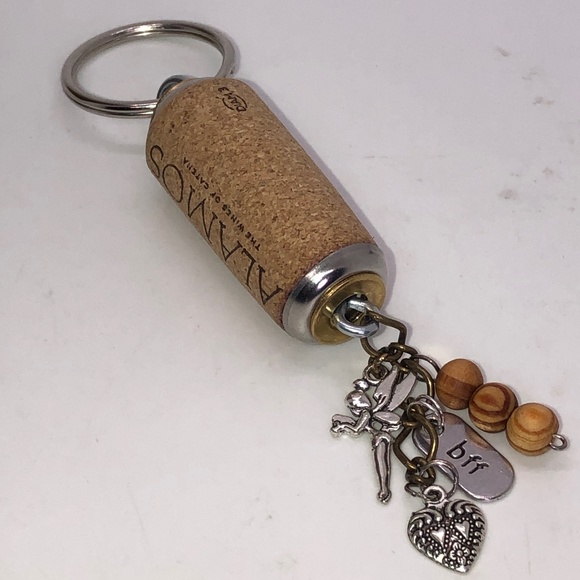 Hand Crafted Up-Cycled Wine Cork BFF Charm & Beaded KEYCHAIN/Purse Jewelry - Picture 10 of 12